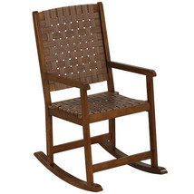 Patio Wood Rocking Chair with PU Seat and Rubber Wood Frame-Brown - Colo... - €148,83 EUR