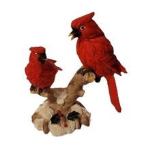 Vtg 2 Red Cardinals on Tree Branch w/ Snow &amp; Holly Resin Figurine Christmas EUC - £14.30 GBP