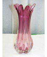 Vintage Cranberry Glass to Clear 9&quot; Vase Murano ? Sculptured Rim - €67,71 EUR