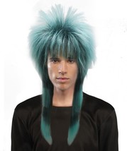 Adult Teal Blue/Black 80S Rocker Mullet Wig Hesher Halloween Costume Acc... - $20.99