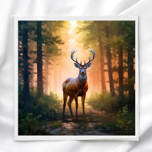 Deer in the Woods Fabric Panel Quilt Block for sewing, quilting, crafting - $3.82+