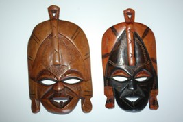 Pair of Old African Tribal Wooden Mask Hand Carved Wood Art Collectible ... - £29.02 GBP