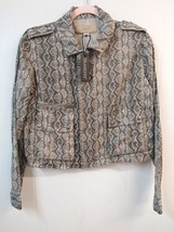 BlankNYC NWT WM XS Snake Print Trucker Jacket Gray Tan Front Cargo Pockets - $38.69