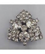 Estate Rhinestone Brooch Pin Silver Tone Clear Crystal Old Hollywood Glam - $40.68 CAD