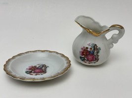 Vintage Small Washbowl &amp; Pitcher -white with Fragonard Style Courting co... - £15.05 GBP