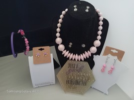 5 Pieces Pink/Purple Jewlry Set,2 x Earrings,2 x Bangles,1 x Necklace(96... - $12.99