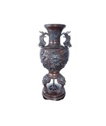 c1880 Meiji Period Japanese Bronze Vase with Relief Birds flowers and se... - £524.48 GBP