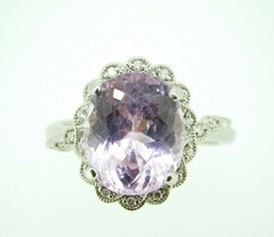 14k Gold Oval 6.95ct Genuine Natural Kunzite Ring with Diamond Halo (#J4453) - £1,051.09 GBP