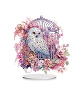 White Owl In Birdcage Diamond Jewel Art On Stand, Home &amp; Bedroom COMPLETED - $455.59 MXN