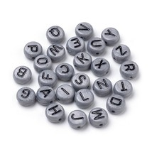 50 Letter Beads Alphabet Beads Gray Black Bulk Beads Wholesale 7mm Assorted Lot - £4.81 GBP
