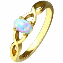Celtic Gold Stainless Steel Synthetic Opal Solitaire Engagement Anniversary Ring - £13.65 GBP