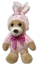 Dan Dee Happy Go Fluffy Easter Soft Plush Bear in Pink Bunny Suit 14.5&quot; Bow - $15.62