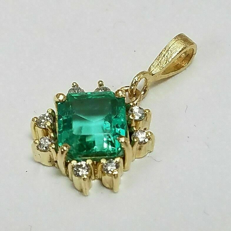 3Ct Asscher Cut Emerald & Diamond Halo Pendant 14K Yellow Gold Finish free chain Item image 3