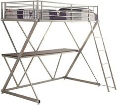 Coaster Twin Workstation Loft Bed, Silver - £452.16 GBP