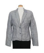 EILEEN FISHER Denim Blue Linen Chambray Railroad Stripe Shaped Jacket - $149.78 CAD