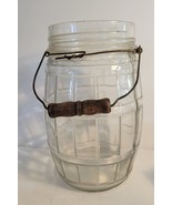 Glass Barrel Jar 10&quot; Tall with Bail Wire &amp; Wood Handle - £19.72 GBP