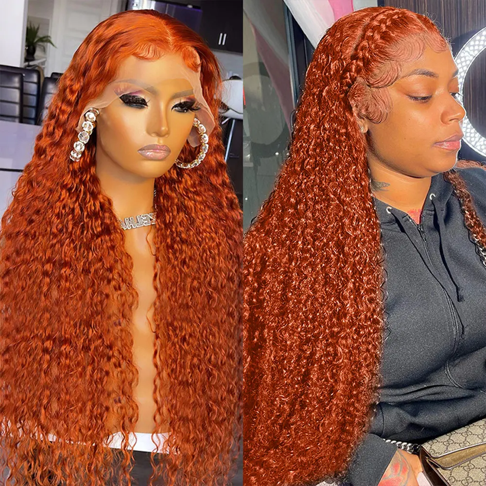Orange Ginger 13x4 Transparent Deep Wave Lace Frontal Wig Brazilian Remy... - £116.50 GBP+