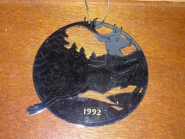 Estate 1992 Avon Cut-out Silvertone Metal Reindeer &amp; Pine Trees Christma... - $4.99