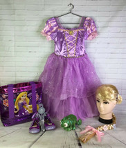 Disney Store Tangled Rapunzel Dress Costume Wig Shoes Purse Bag Lot Girls 9/10 - £51.79 GBP