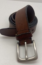 Fossil Mens Belt Size 44 Brown Leather Silver Buckle - $23.89