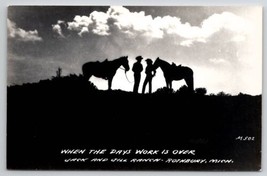 Rothbury MI Cowboy Silhouette Cowgirl Horses Jack Jill Ranch RPPC Postcard E40 - £11.17 GBP