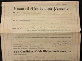 1866 antique BOND WARRANT chester pa ROBERT BOOTH to WILLIAM WARD delawa... - $47.03