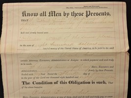 1866 antique BOND WARRANT chester pa ROBERT BOOTH to WILLIAM WARD delawa... - £37.38 GBP