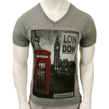 Nwt London England Big Ben Red Telephone Nomade Men&#39;s Gray V-NECK T-SHIRT Size L - £7.16 GBP