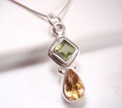 Small Faceted Citrine and Peridot Double Gem 925 Sterling Silver Necklace - £14.38 GBP