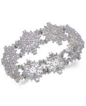 Holiday Lane Silver-Tone Crystal Snowflake Stretch Bracelet - £17.43 GBP
