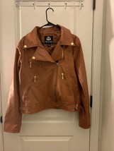 Dereon Women&#39;s Rust Brown Faux Leather Moto Biker Jacket Coat Zip Up Siz... - $106.70