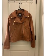 Dereon Women&#39;s Rust Brown Faux Leather Moto Biker Jacket Coat Zip Up Siz... - $106.70