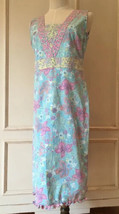 Hanna Andersson Womens Dress Midi Blue Pink Floral Ruffle Hem Sleeveless... - $23.20