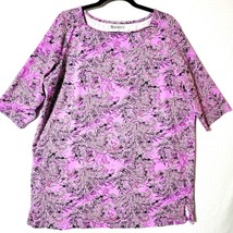 Roamans Womens Tunic Top Sz L Pull Over 3/4 Sleeves Boat Neck Purple &amp; Pink - £14.24 GBP