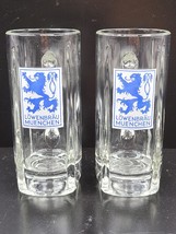 (2) Lowenbrau Munich Pint Glass Beer 6.25&quot; Mug Set Vintage 6/20L Barware Germany - £23.71 GBP