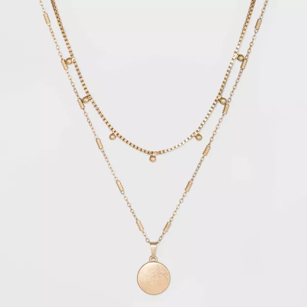 Ball &amp; Medallion in Worn Gold Layer Necklace - Universal Thread™ Gold: M... - $515.81 MXN