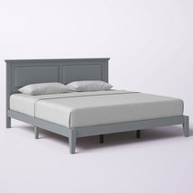 King Traditional Solid Oak Wooden Platform Bed Frame with Headboard in Grey - $824.54