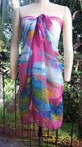 Sarong Pareo See Through Blue Pink Dolphins Cover Up - £7.78 GBP