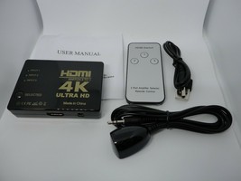 4K HDMI 3 Ports to 1 Switch Hub Ultra HD DVD HDTV IR Remote Control Cont... - $18.89