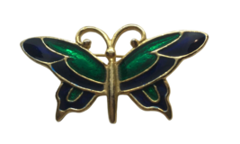 Vintage Enamel Butterfly Pin Brooch Signed SFJ Cottagecore Boho Green Blue - £7.38 GBP