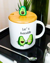 Pack Of 2 Let&#39;s Avocuddle Avocado Couple Ceramic Coffee Mug W/ Spoon And Lid Set - £21.96 GBP