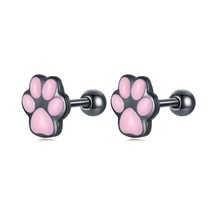 Bamoer S925 Silver Black cat&#39;s Claw Stud Earrings Cute Pink Cat&#39;s Ear Ear Buckle - £17.57 GBP