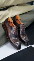 Men&#39;s Handmade Shoes Dark Brown Leather Oxford Chisel Toe Lace up Dress Boots - £100.78 GBP+