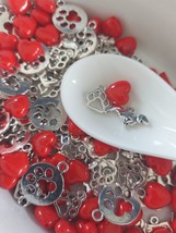 60 Dog Charms Heart Beads Assorted Lot Paw Print Links Dachshund Bulk Set Mixed - £6.50 GBP