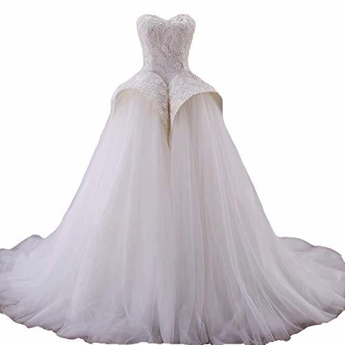 Tulle Beaded Lace Appliques Peplum Long Ball Gown Prom Wedding Dress White US 14