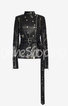 New Women Unique Black Full Silver Metallic Rivets Studded Belted Leathe... - $279.99