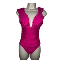 J. Crew Ruched Ruffle One Piece Swimsuit Pink NWT Size 10 Colorful Brigh... - $37.14