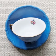 Blue and Gold Trim Victoria Czechoslovakia Demitasse Tea Cup and Saucer - £15.50 GBP