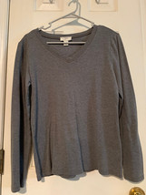 ANN TAYLOR LOFT Size M Gray Heather Long Sleeve V-Neck Shirt - £7.17 GBP