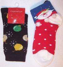 NEW Lot of 2 Pairs Ladies Christmas Holiday Ornaments &amp; Santa Socks, 9-11 - £10.96 GBP